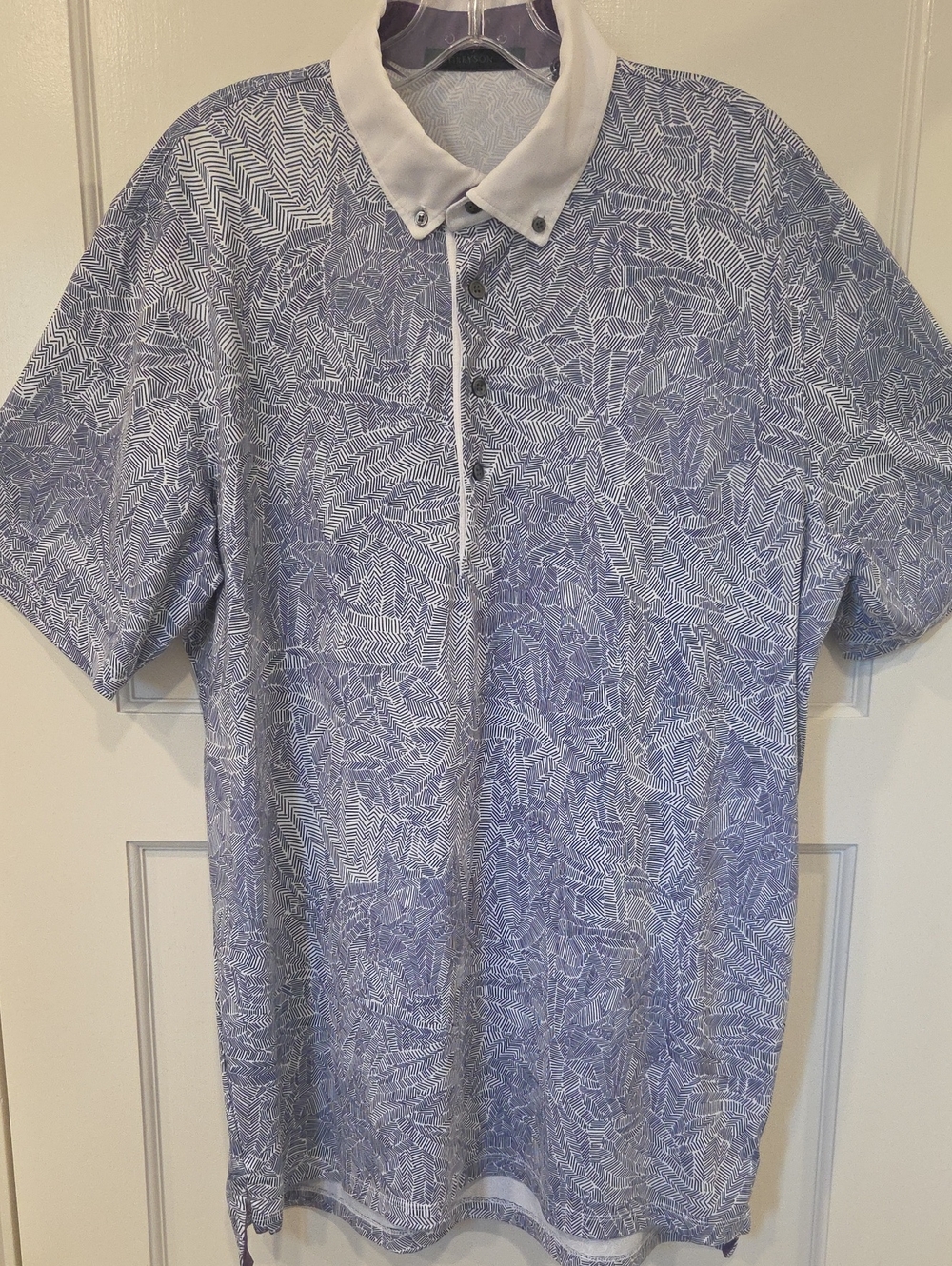 Greyson Men's Lavender-White Retro Printed Golf Polo w/ Button Dow  Collar (L)